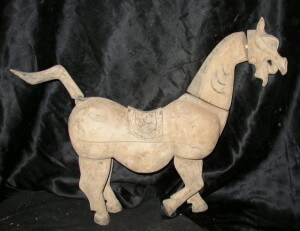 Fine Han Prancing wooden horse with original pigments, Han Dynasty (220BC-220AD) Lanzhou, Gansu Province