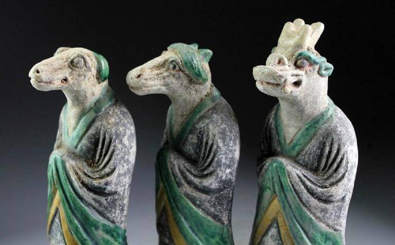 Important ancient Chinese Ming Tomb Treasure Zodiac complete collection of  12 animal head sculptures, Ming dynasty 1368-1644. - Schneible Fine Arts LLC