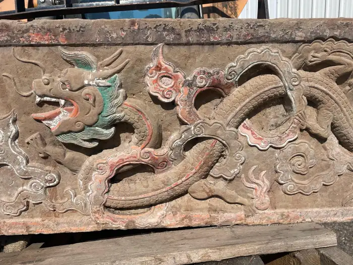 China Rare Antique Double Dragon Stone, 19thc