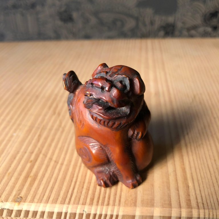 Japanese 1940's Netsuke Boxwood Wood Handicrafted Lion Figurine Carving WN206 