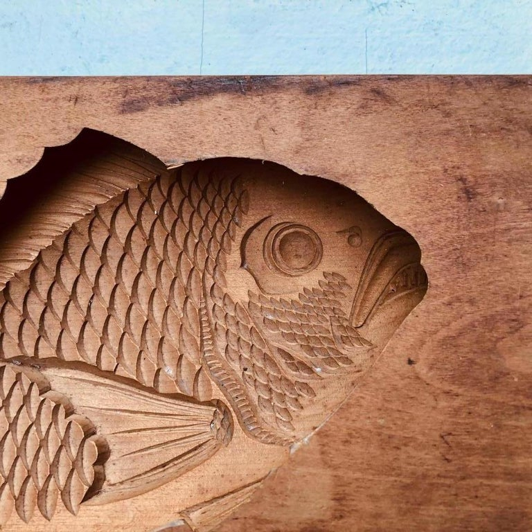 Japanese Antique Cherry Wood "Fish" Sugar Cake Mold For