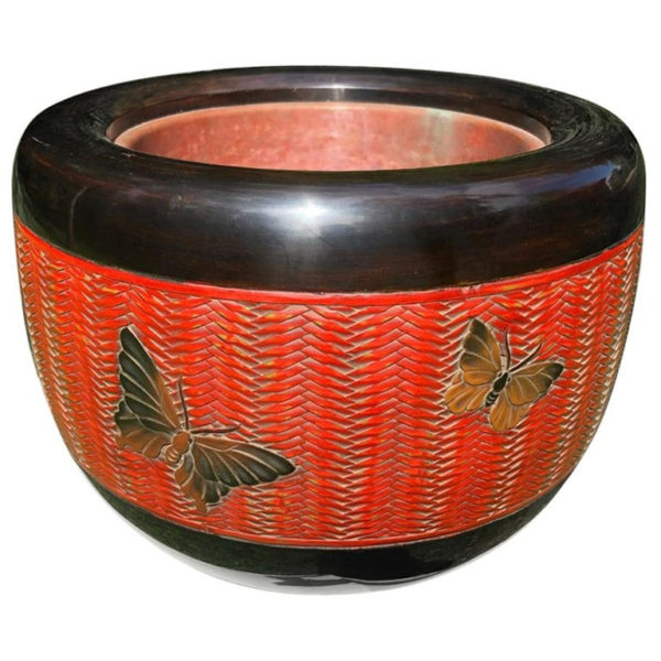 Red Lacquer Butterfly Planter Bowl