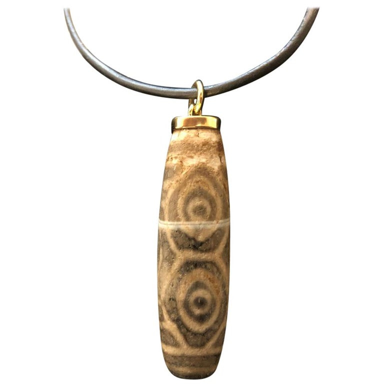 Ancient Etched Sacred Center Eye Dzi Old Tibetan Talisman Amulet bead Pendant