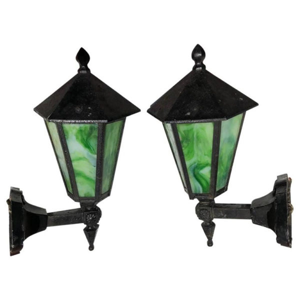 Green glass arts & crafts wall sconces