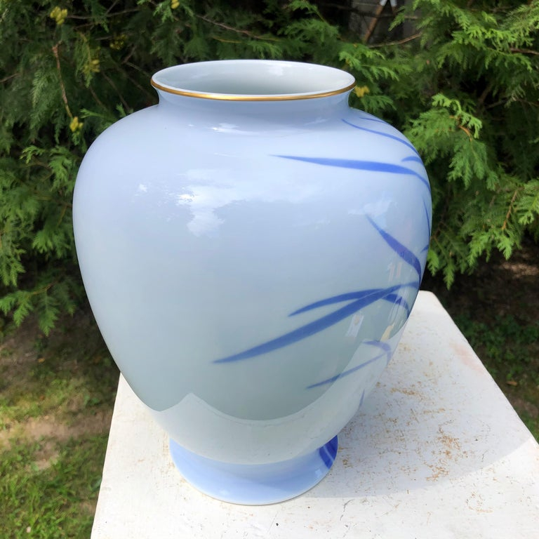 Vintage MCI Japan Porcelain Crackle Vase with Iris Design