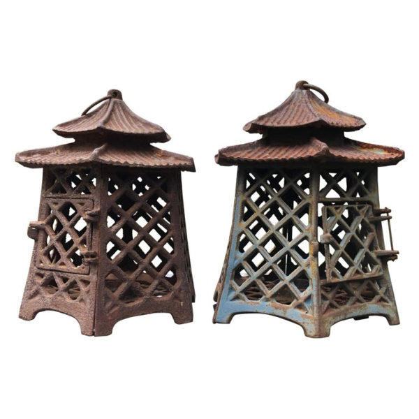 Antique Pair Lanterns "Double Pagoda" Motif