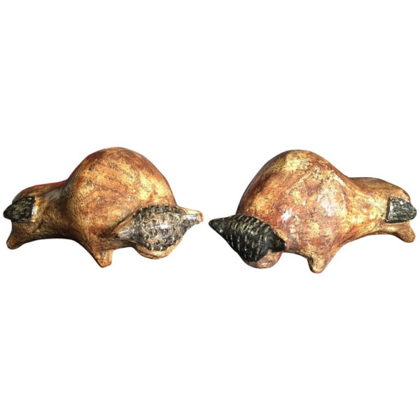 Ceramic bison bull pair