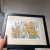 Framed Woodblock Antique Flower Print "Daffodils"