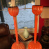 Pair of Antique Red Lacquer Candleholders