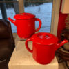 Antique Matching Tea Pot Pair, Red and Black Lacquer