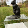 Tall Old Bronze Rabbit With Chocolate Patina & Fine Details, Signed