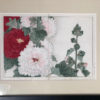 Vibrant framed Woodblock Antique Flower Print "Hollyhock"