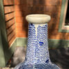 Big 14" Antique Brilliant Blue Painted Vase, Karakusa Vines