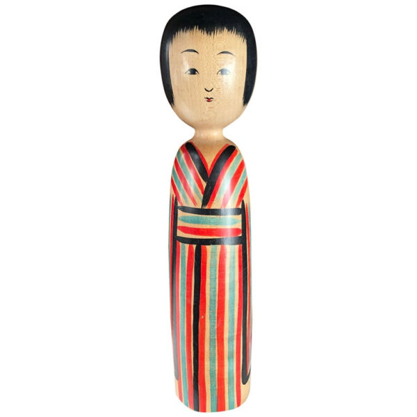 Big Old "CANDY STRIPES" Kokeshi Doll Hand Carved Signed