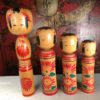 Family Four Big Old Japanese Famous Kokeshi Dolls, Hand Painted, Signed