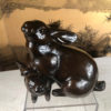 Antique Bronze Rabbit Mother and Baby Family Group Usagi
