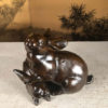 Antique Bronze Rabbit Mother and Baby Family Group Usagi