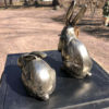 Pair of Big Hand Cast Bronze Playful Rabbits