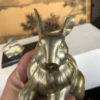 Pair Big Hand Cast Silver Gold Playful Rabbits