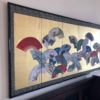 Antique Birds, Fish, Dragon & Flowers "Fan" Hand Painted Screen