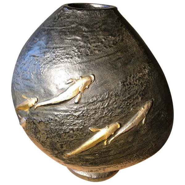 nautical bronze vase with fish and crab