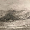 Gray and White "Seaside Mountains II" Landscape Unique Work of Art, Signed