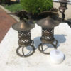 Pair of Japanese Gilt Bronze "Cranes" Tea Light Lanterns