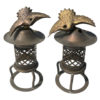 Pair of Japanese Gilt Bronze "Cranes" Tea Light Lanterns