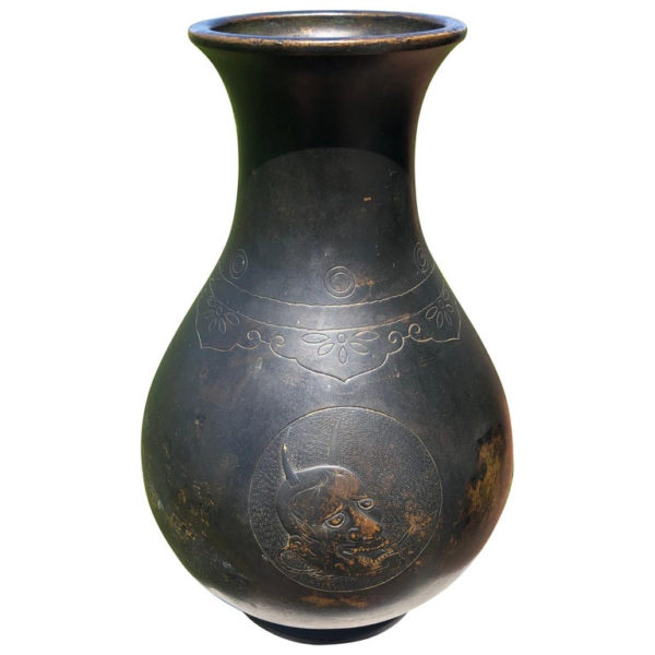 Japanese Early Noh Play Mask Bronze Vase