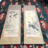 Antique Set Two Hand Painted "Wild Geese" Silk Scroll Set