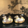Japanese Antique Pair Gilt Bronze Mandarin Duck Screen Holders