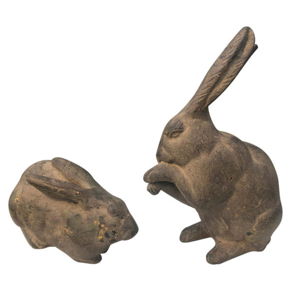 Japanese Old Pair Garden Rabbits