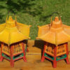 Japanese Vintage Pair Original Brilliant Colors Pagoda Lanterns