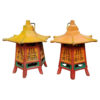 Japanese Vintage Pair Original Brilliant Colors Pagoda Lanterns