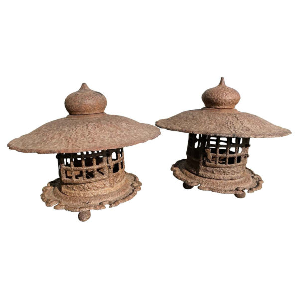 Japanese Matching Pair Antique Yukimi Lanterns, Signed