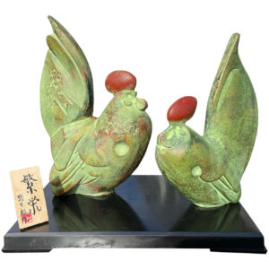 Japanese Huge Pair Proud Rooster Master Works Artist Studio Sotaro