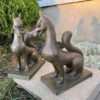 Japan Fine Antique Pair Bronze Fox Kitsune