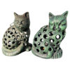 Japanese Charming Old Vintage Pair "Green Cats" Garden Lanterns