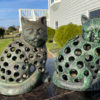 Japanese Charming Old Vintage Pair "Green Cats" Garden Lanterns