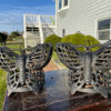 Japanese Old Heavy Cast Pair Butterfly Wings Garden Lanterns