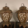 Japanese Old Vintage Pair Electrified "Lotus Flower" Lighting Lanterns