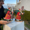 Vintage Pair Tall Hand Painted Santa Sculptures With Gift Sack
