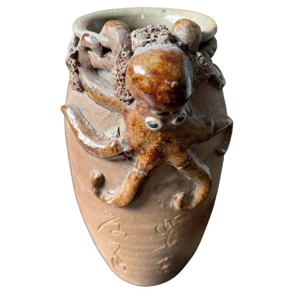 Japanese Antique Glazed Octopus Signed Vase