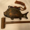 Japanese Antique Gilt Bronze Fish Bell And Wood Striker