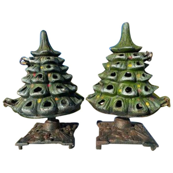 Japanese Pair Antique Christmas Evergreen Tree Lanterns
