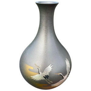 Japanese Vintage Flying Cranes Bronze Vase