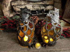 Japanese Rare Pair Old "Eagle" Garden Lighting Lanterns