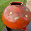 Japanese Vintage Big Red Murashido Bronze Vase Silver Fan Inlay