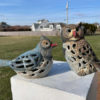 Japanese Pair Red Beaks Owl and Bluebird Companion Garden Lanterns