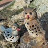 Japanese Pair Red Beaks Owl and Bluebird Companion Garden Lanterns